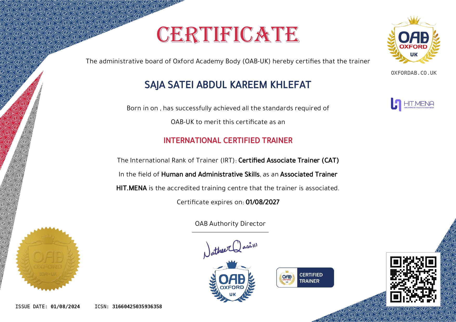Trainer Certification Certificate.